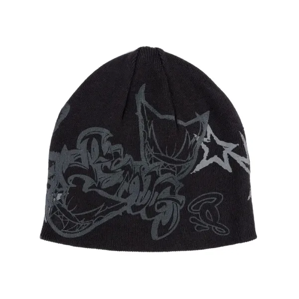 Design Graffiti Print Black Beanie - 1