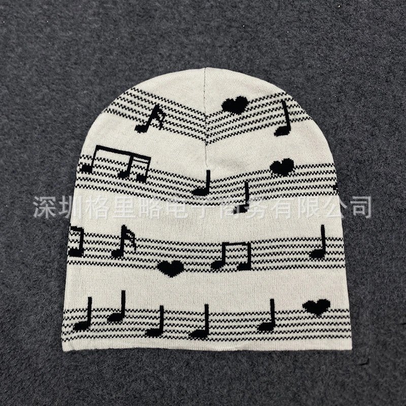 Design Music Note Beanie White / Black Hats - 31