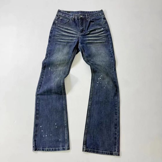 Foreign trade Cleanfit independent vintage style jeans washed with ink, micro flared slim fit straight leg denim long