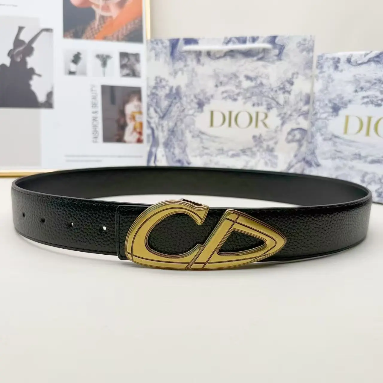 Dior CD Cutout Gunmetal Buckle Belt