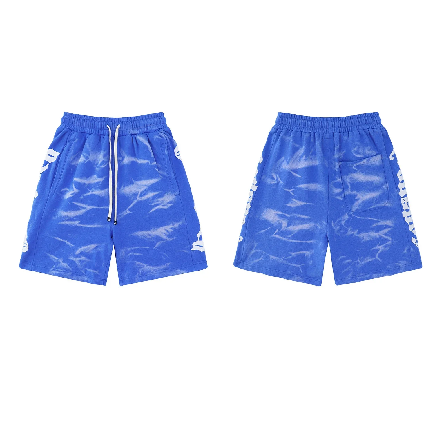 Tie-Dye Gothic-Style Side-Lettering Mid-Length Sweatshorts - rep szorty
