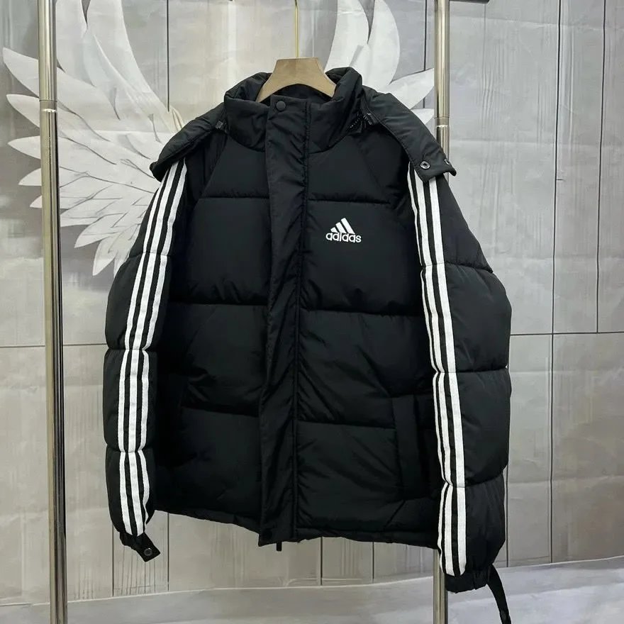 Adidas Down Jacket White with Three-Stripe Sleeves - 7