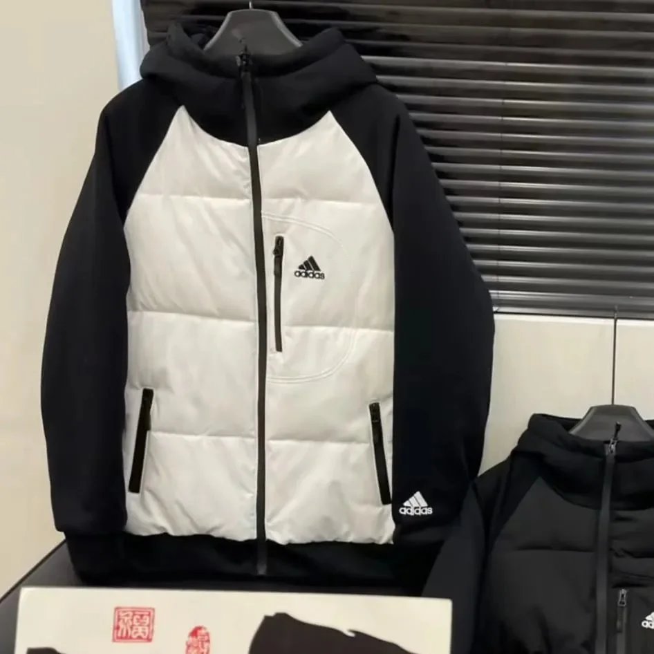 Adidas Down Jacket White with Three-Stripe Sleeves - 9