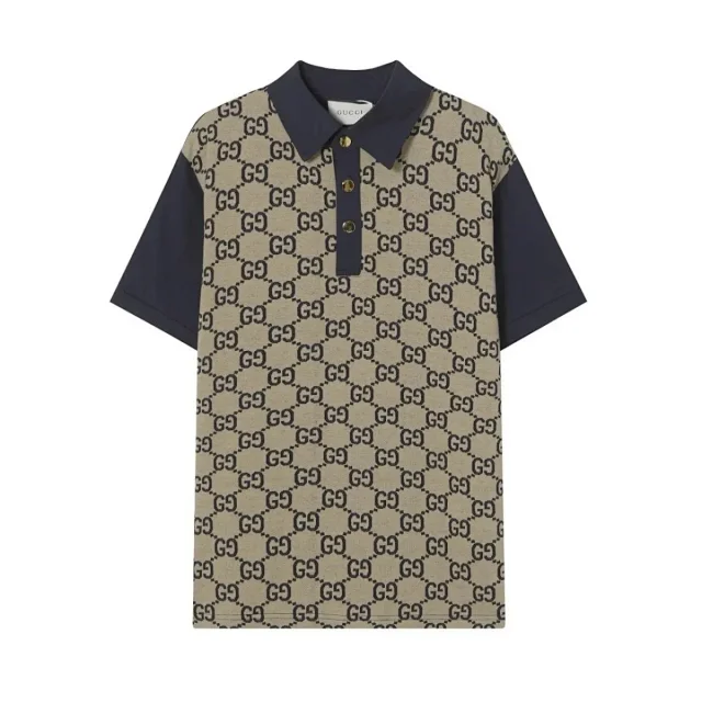 Gucci Shirts Short-Sleeve Polo Shirt with Web Stripe Shoulder Trim product detail image 9