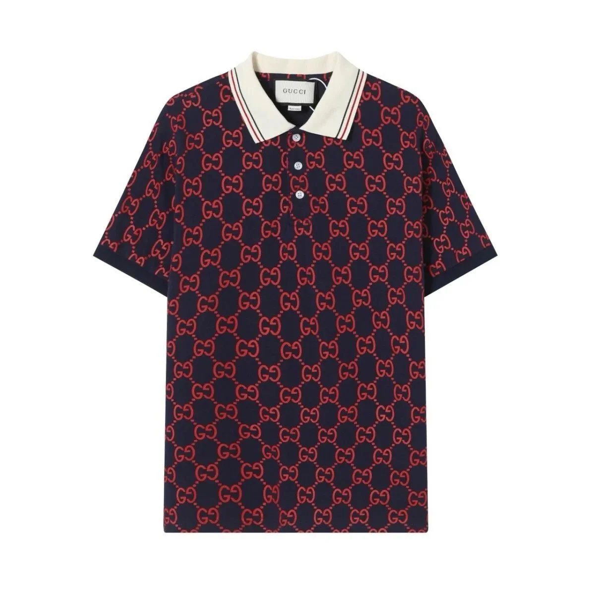 Gucci Shirts Short-Sleeve Polo Shirt with Web Stripe Shoulder Trim — 16