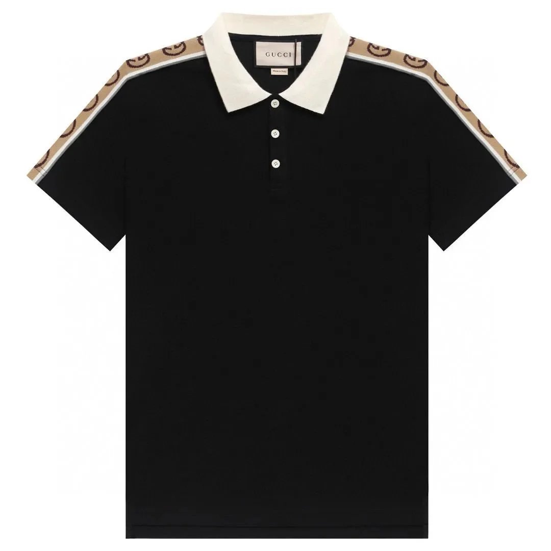 Gucci Shirts Short-Sleeve Polo Shirt with Web Stripe Shoulder Trim — 1
