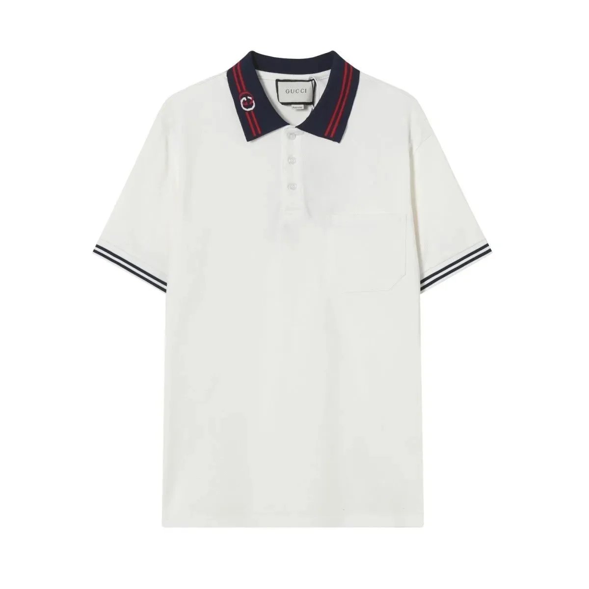 Gucci Shirts Short-Sleeve Polo Shirt with Web Stripe Shoulder Trim — 7