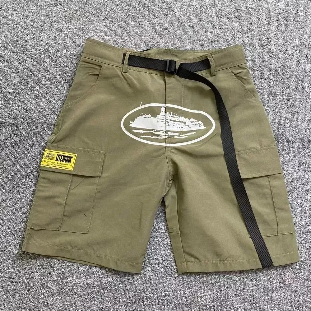 Corteiz Guerillaz Cargo Shorts Alcatraz Logo Olive