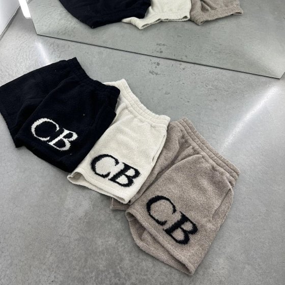 C · o · l · e B · u · x · t · o · n · jacquard letter logo yarn drawstring CB shorts high street minimalist basic straight leg casual pants