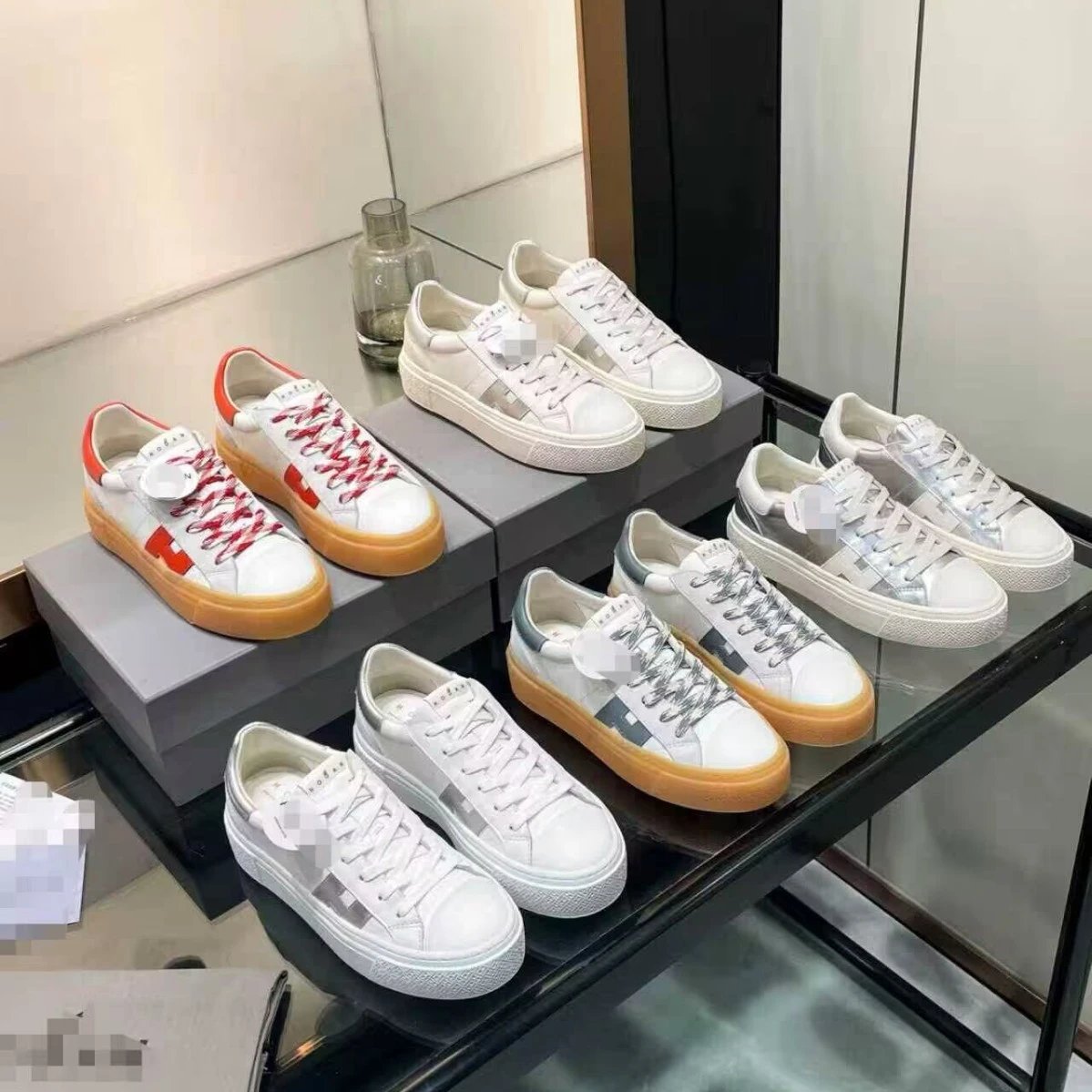 Hogan H-Stripes Sneakers White Leather H Logo Gum Sole Low-Top