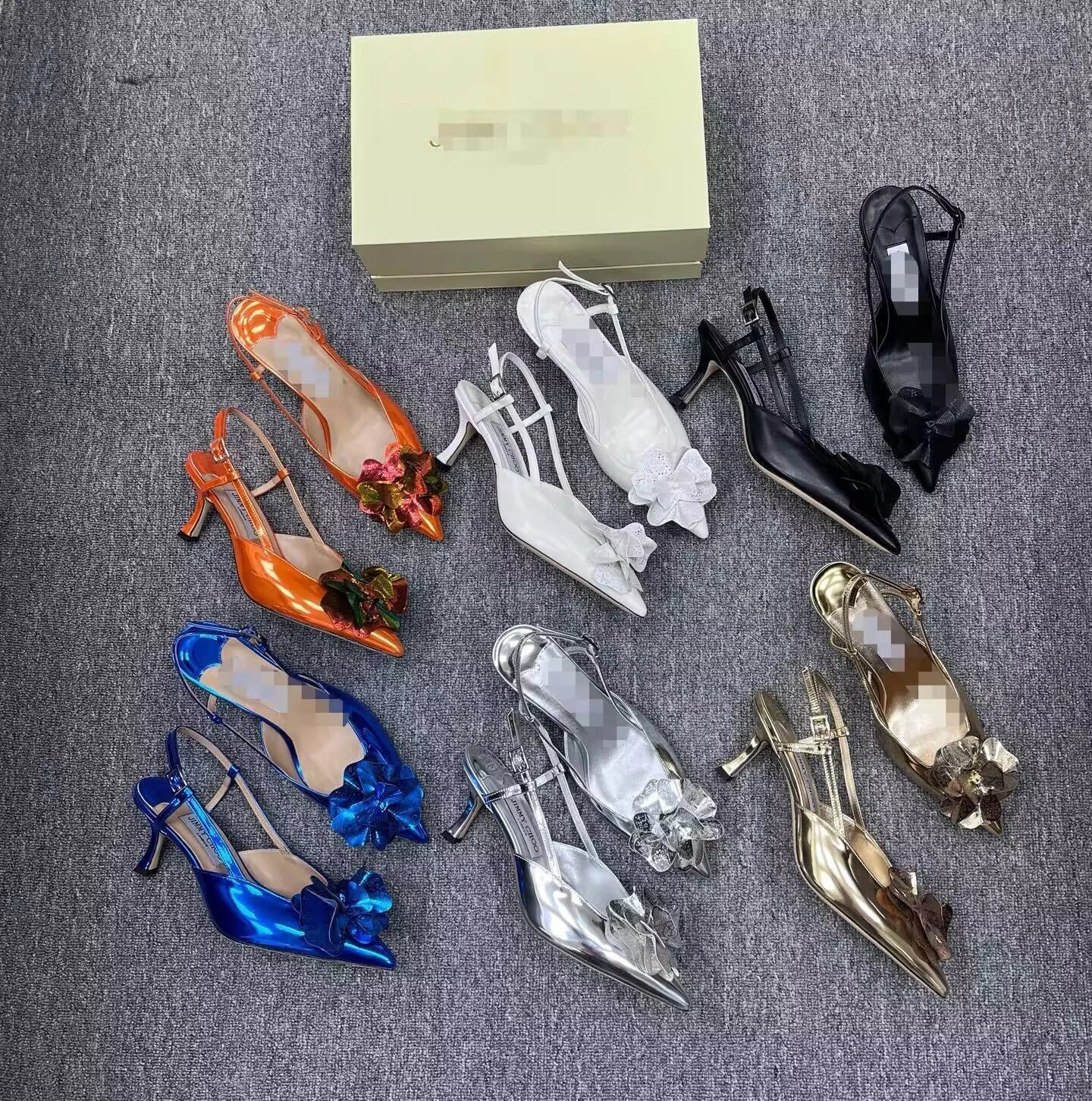 Jimmy Choo Metallic Pointed-Toe Slingback Pumps with Floral Bow Embellishment