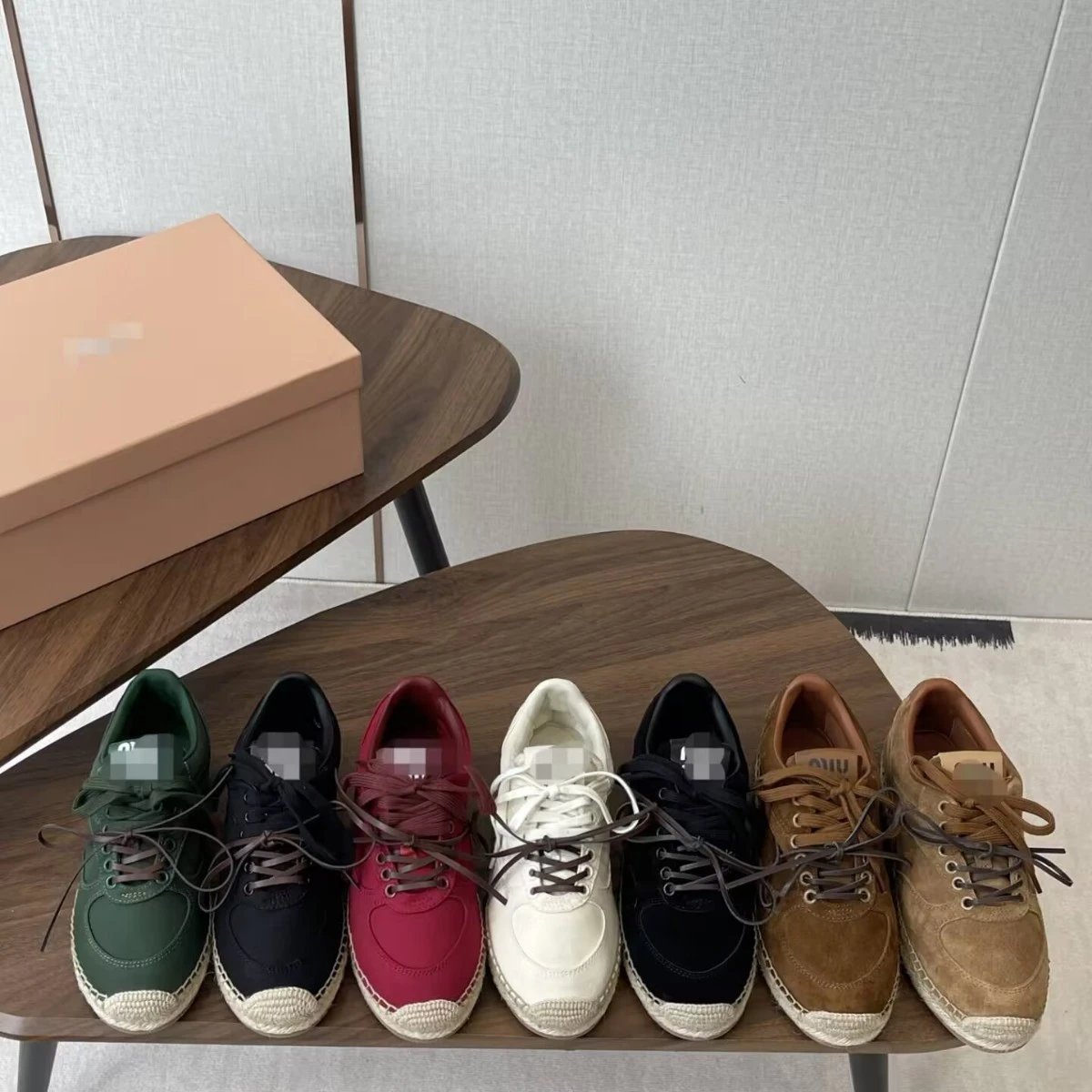 Miu Miu Espadrille Sneakers Multi-Color Suede Lace-Up Braided Jute Sole Low-Top Shoes