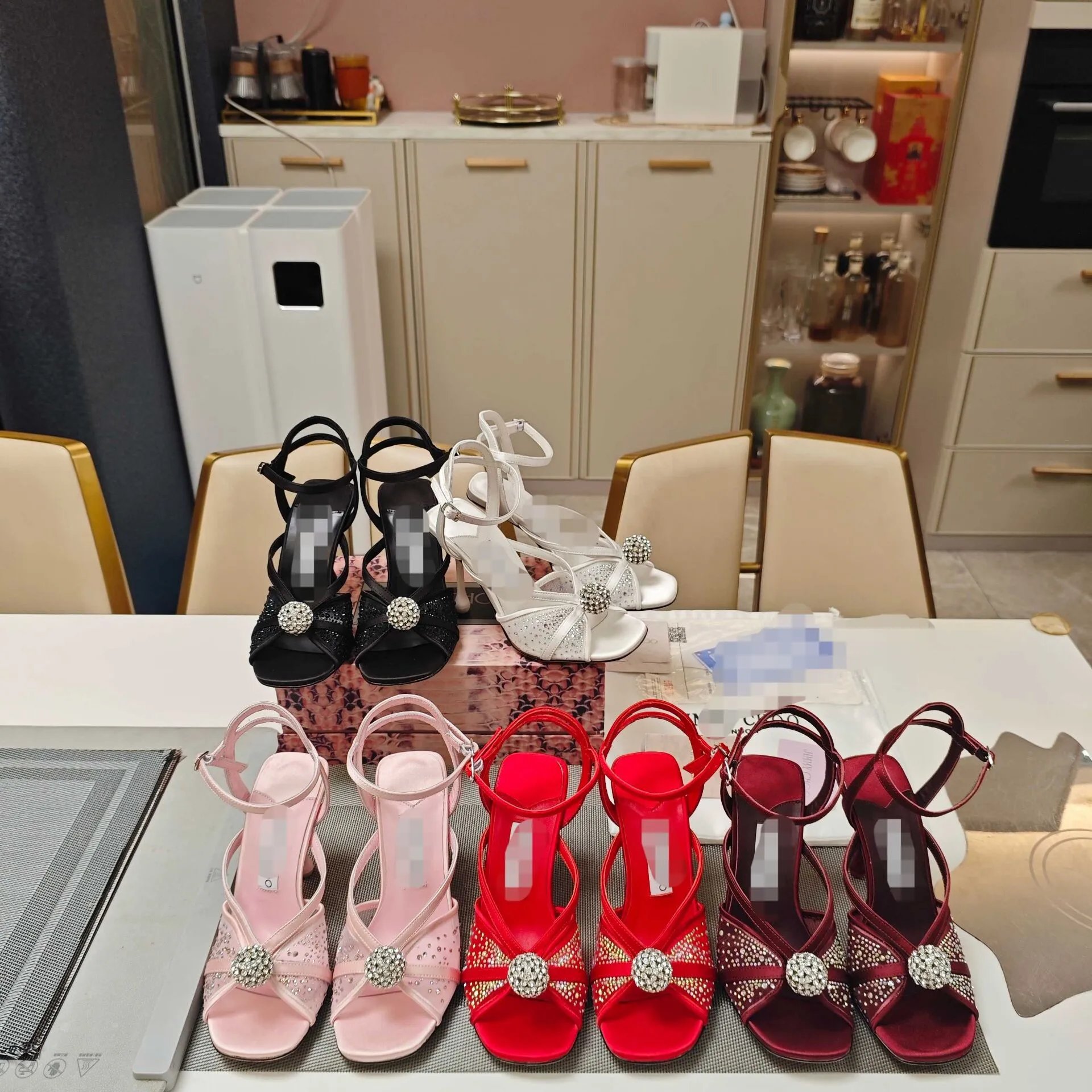 Jimmy Choo Saedi 65 Crystal Brooch Red Satin Crisscross Heeled Sandals