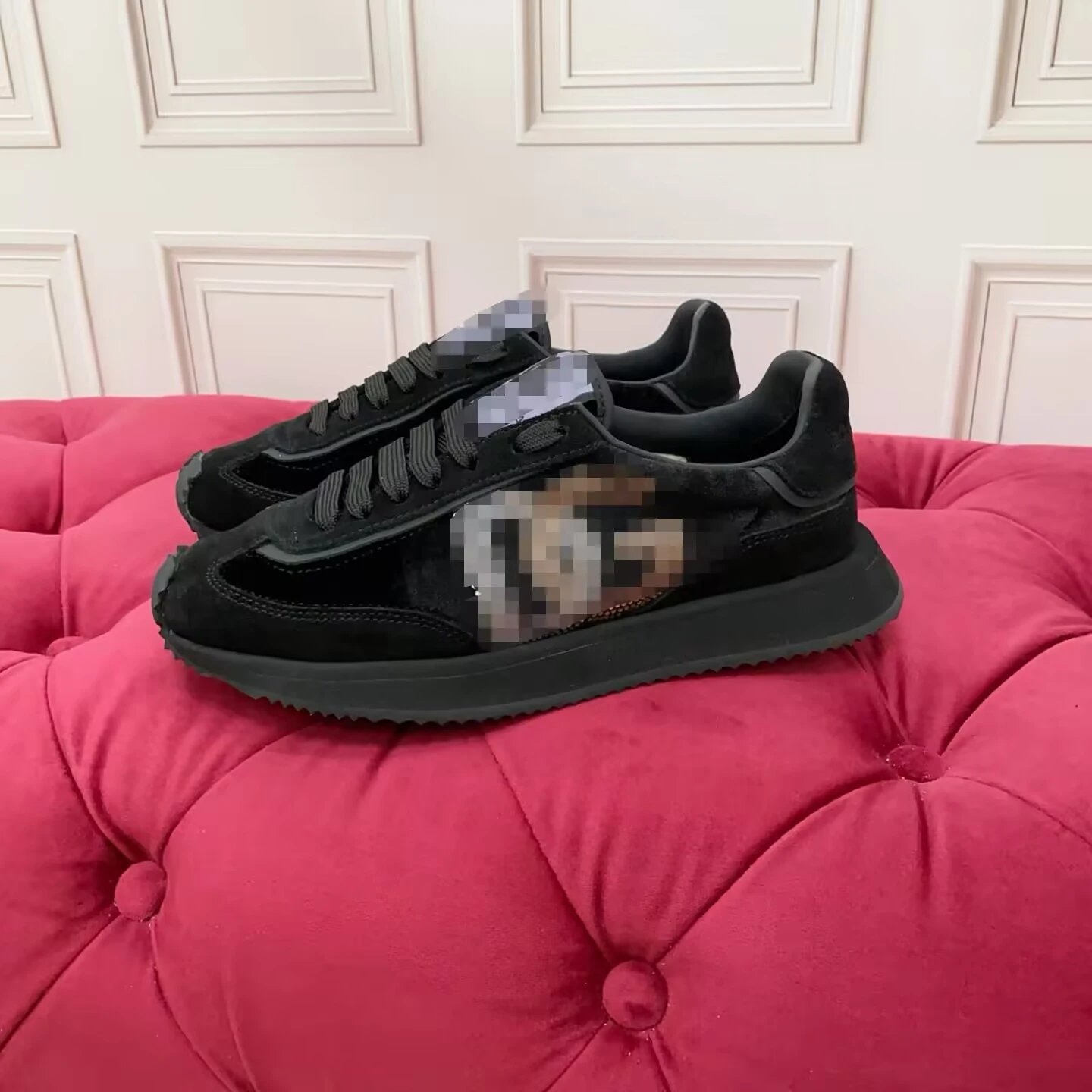 Gucci GG Logo Black Suede Low-Top Sneakers with Chunky Sole