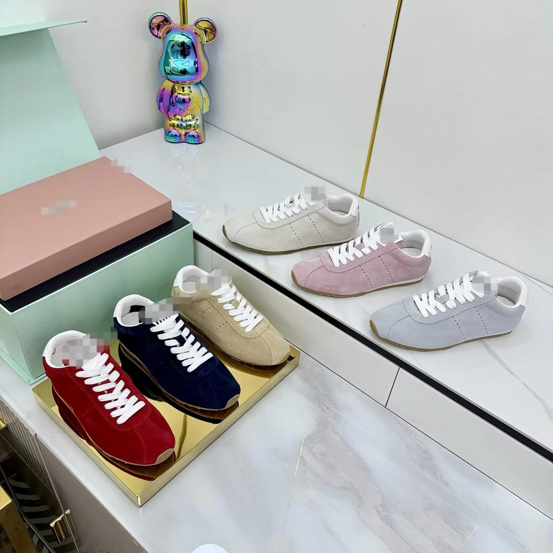 Miu Miu Gymnasium Suede Sneakers Low-Top Lace-Up Women's Gum Sole