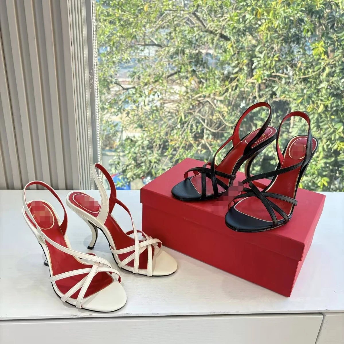 Christian Louboutin Black Crisscross Slingback Sandals Sculpted Red Sole