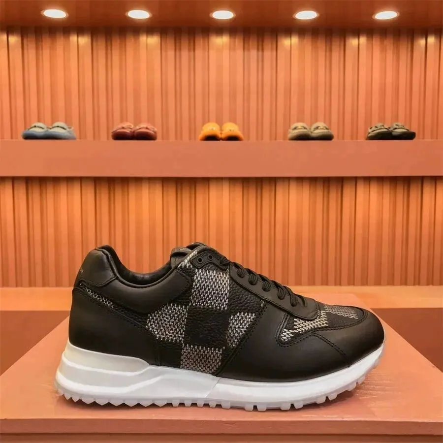 Louis Vuitton Run 55 Sneaker Black Damier Checkered Leather White Sole