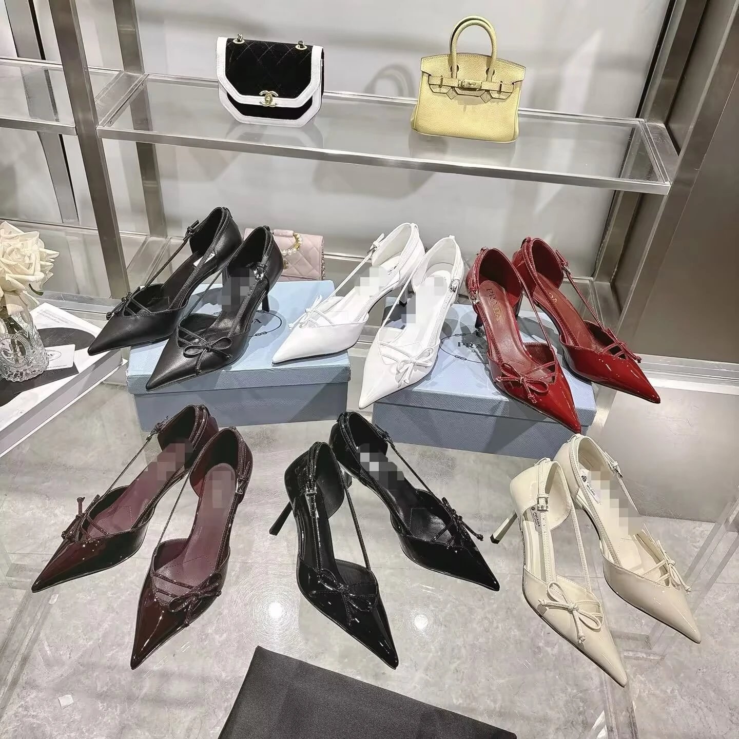 Prada Pointed-Toe Slingback Pumps Red Patent Leather Bow High Heels