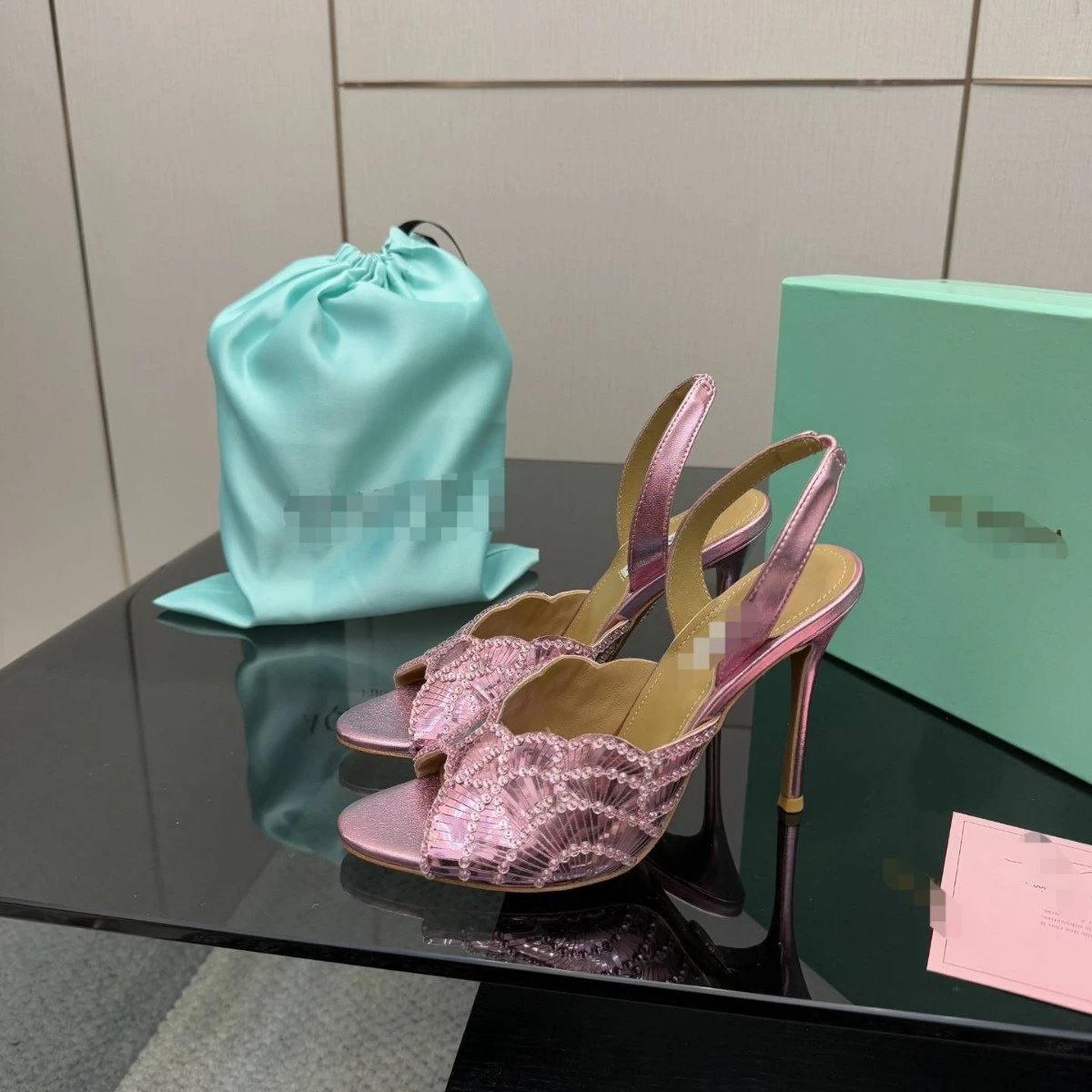 Rene Caovilla Pink Metallic Crystal Fan Scallop Slingback Stiletto Sandals