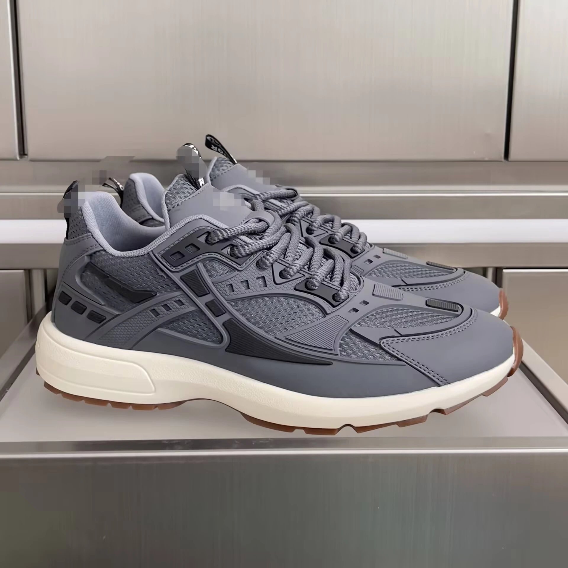 Dior B22 Sneakers Gray Mesh with Technical Overlays and Gum Rubber Sole