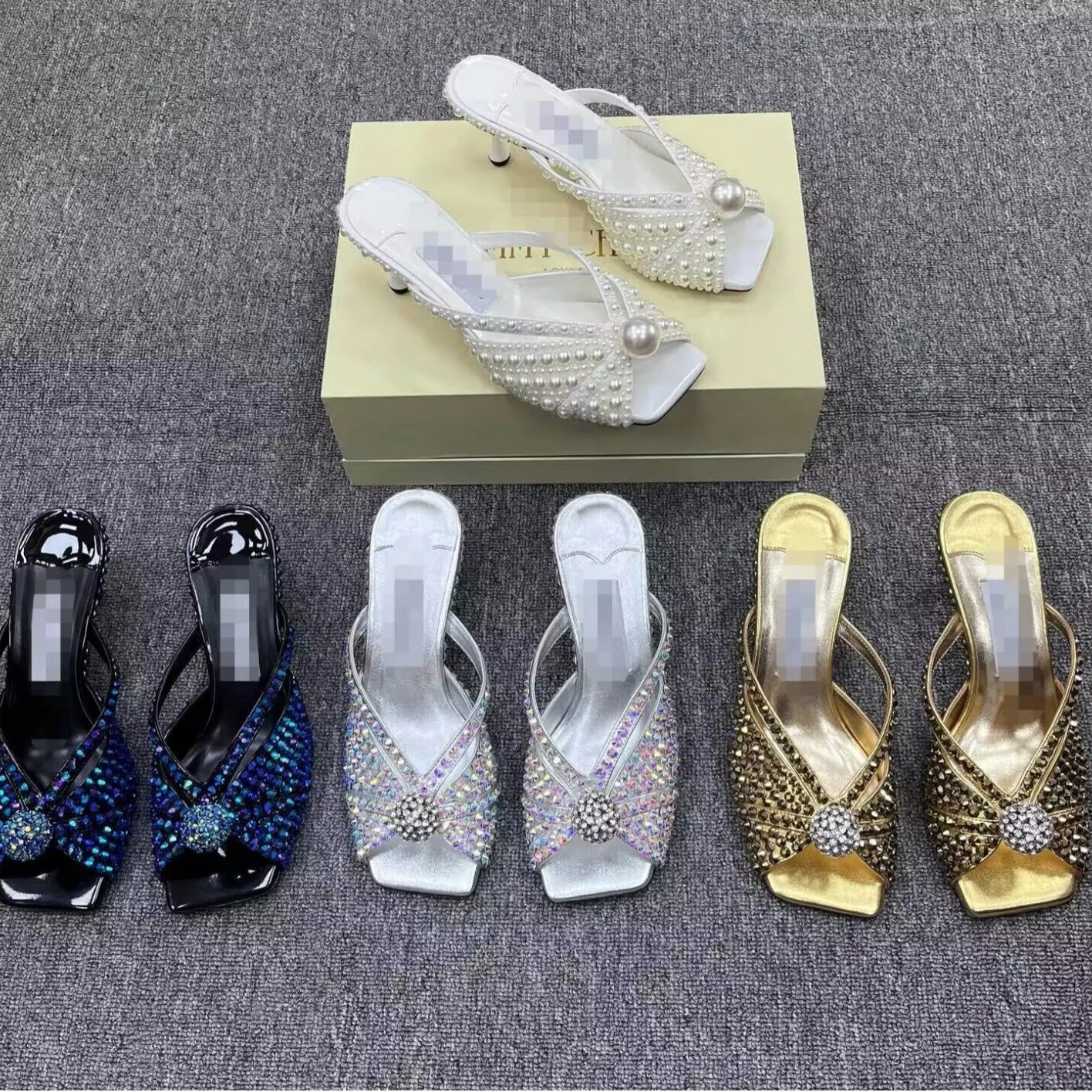 Jimmy Choo Pearl Embellished Cross-Strap Kitten Heel Mule Sandals White