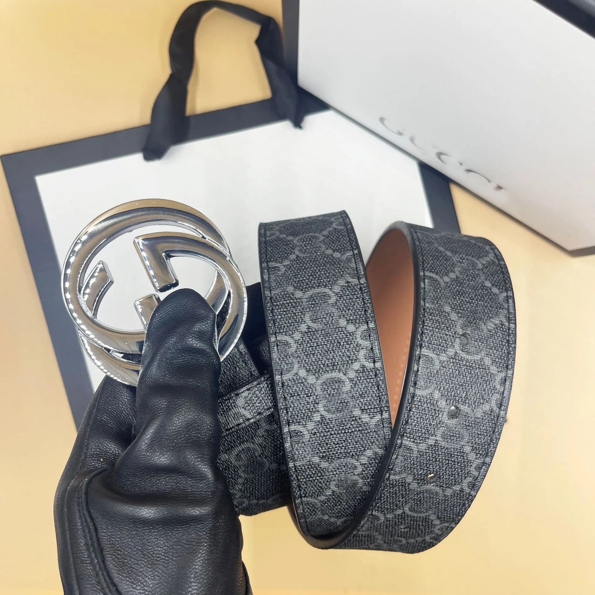Textured Black with GG Silver Buckle