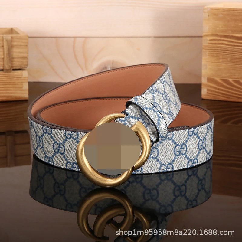 Textured White-Blue with GG Antique Gold Buckle
