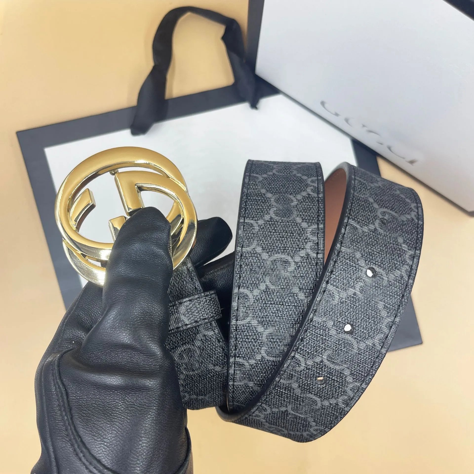 Textured Black with GG Gold Buckle