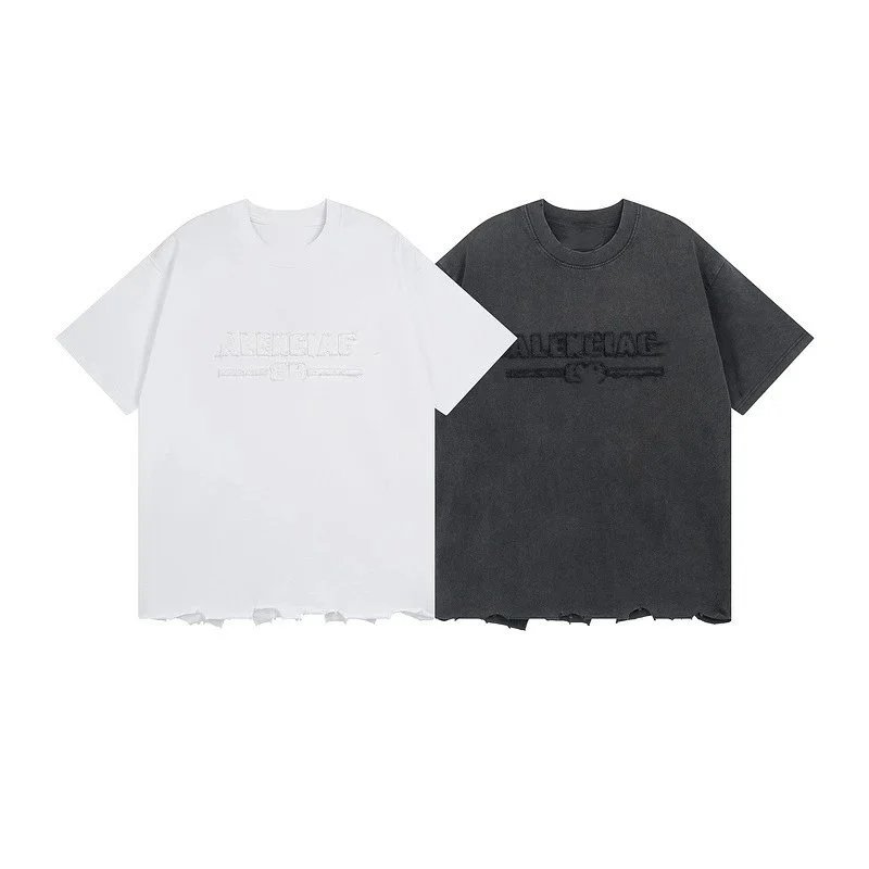 Balenciaga White and Black Embroidered T-Shirt
