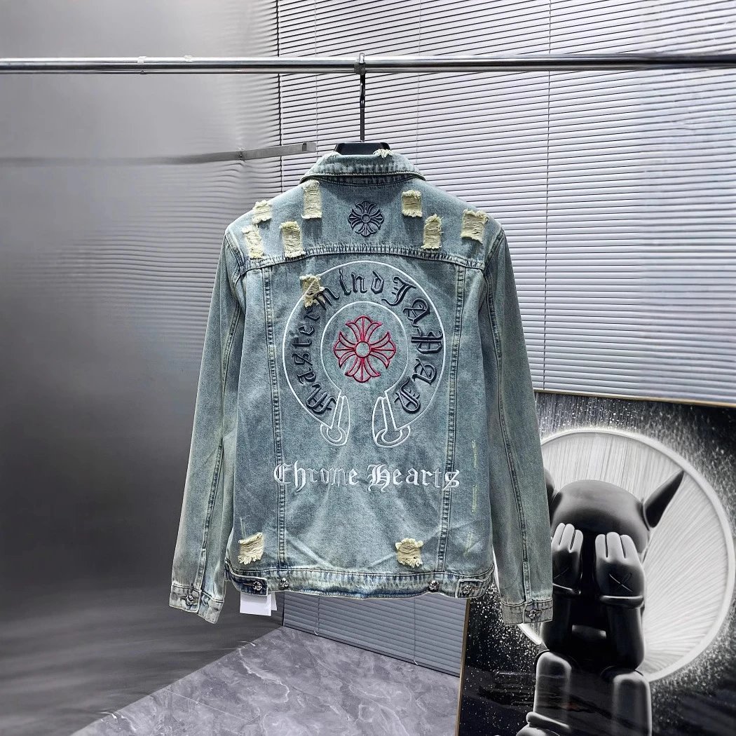 Kid Chrome Hearts Distressed Denim Jacket