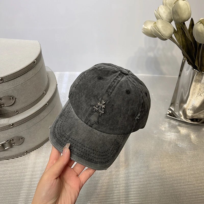 Cross Embroidery Distressed Baseball Cap