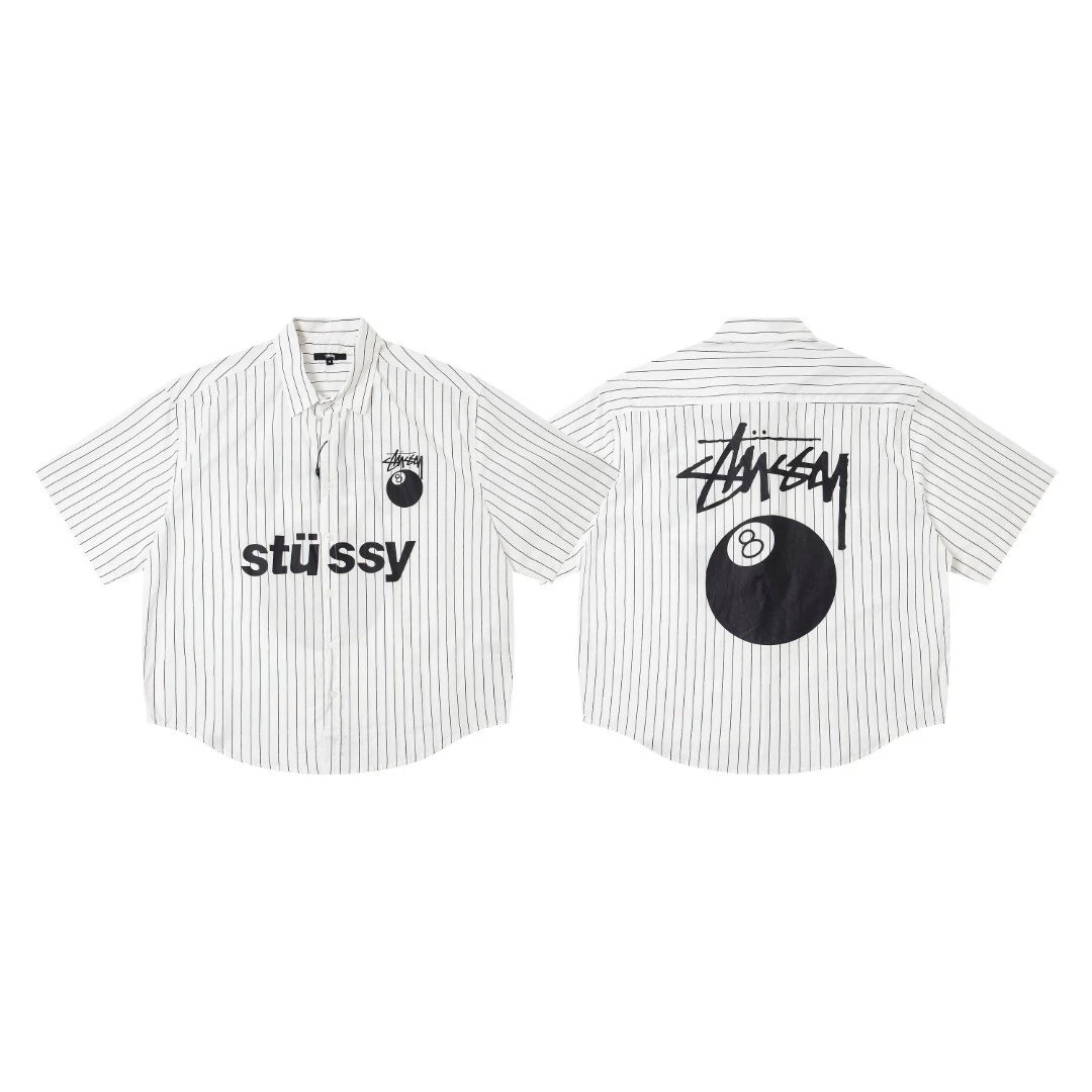 Stussy White Striped Short Sleeve Shirt