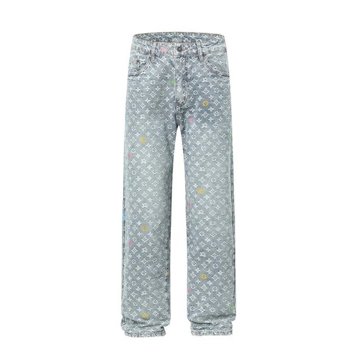 Louis Vuitton Light Blue Monogram Wide Leg Jeans