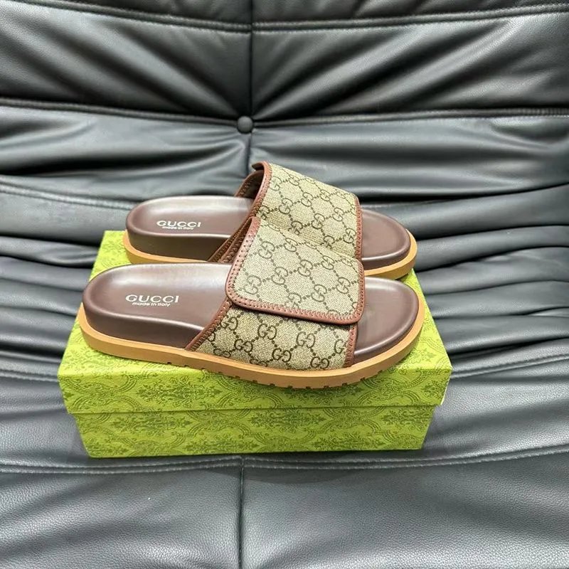 Gucci Beige and Brown Slide Sandals