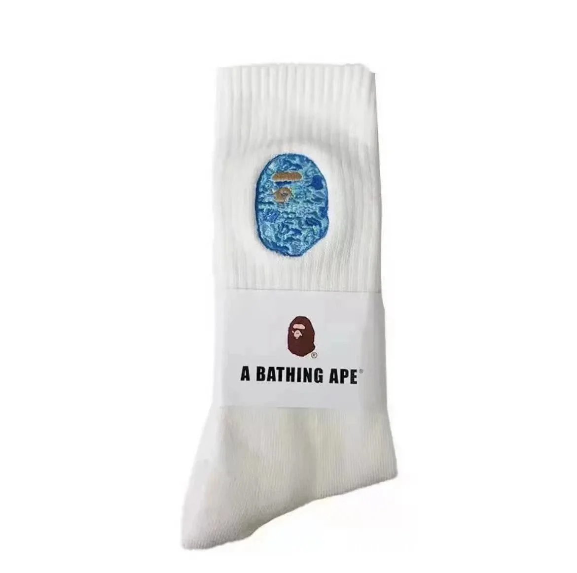 White long socks with blue embroidery SKU image