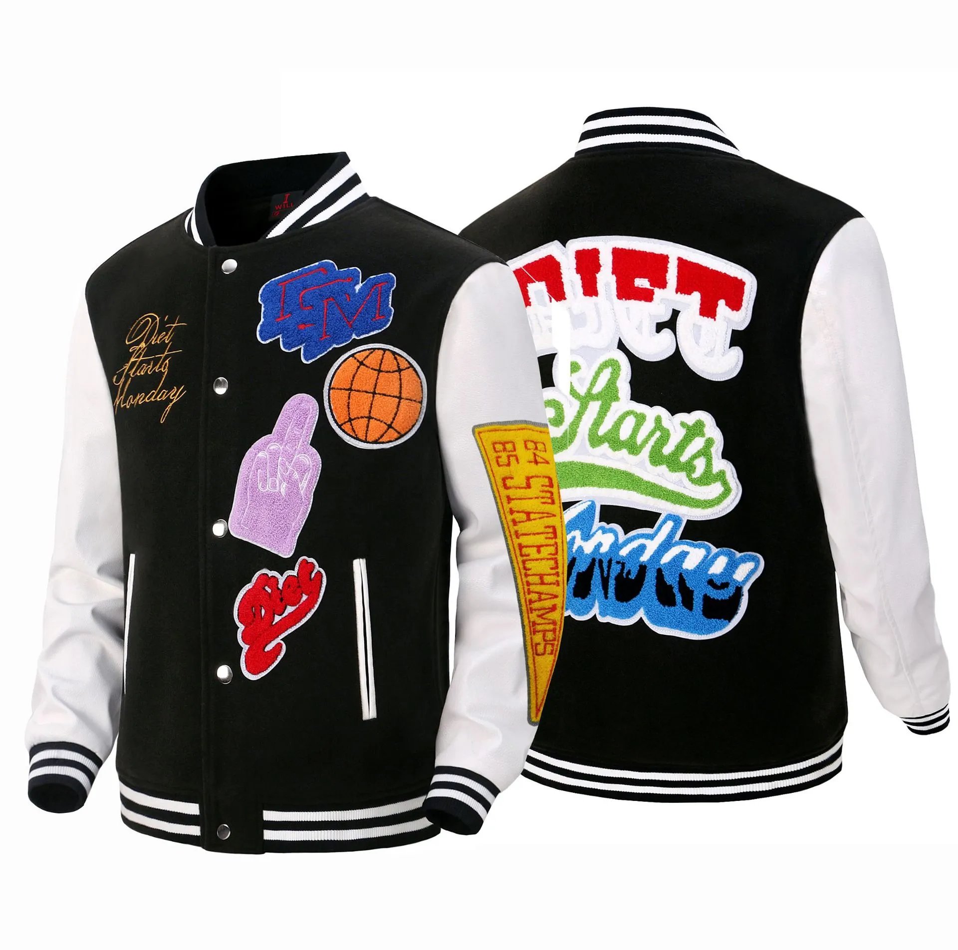 I Will x Diet Starts Monday Varsity Jacket Black/White - 7