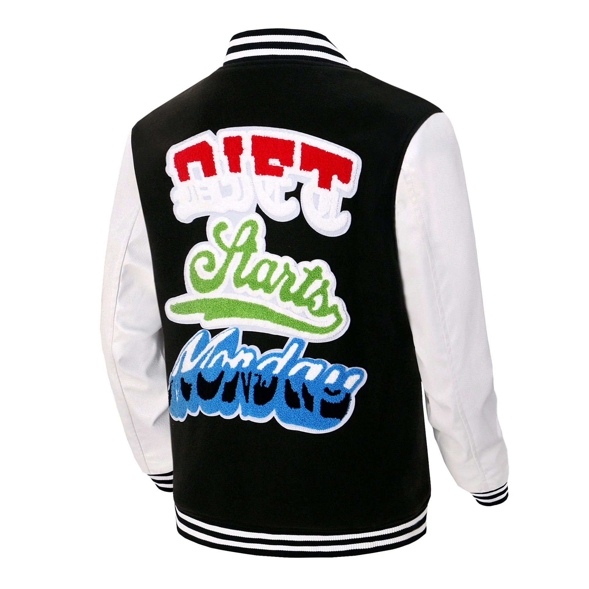 I Will x Diet Starts Monday Varsity Jacket Black/White - 8