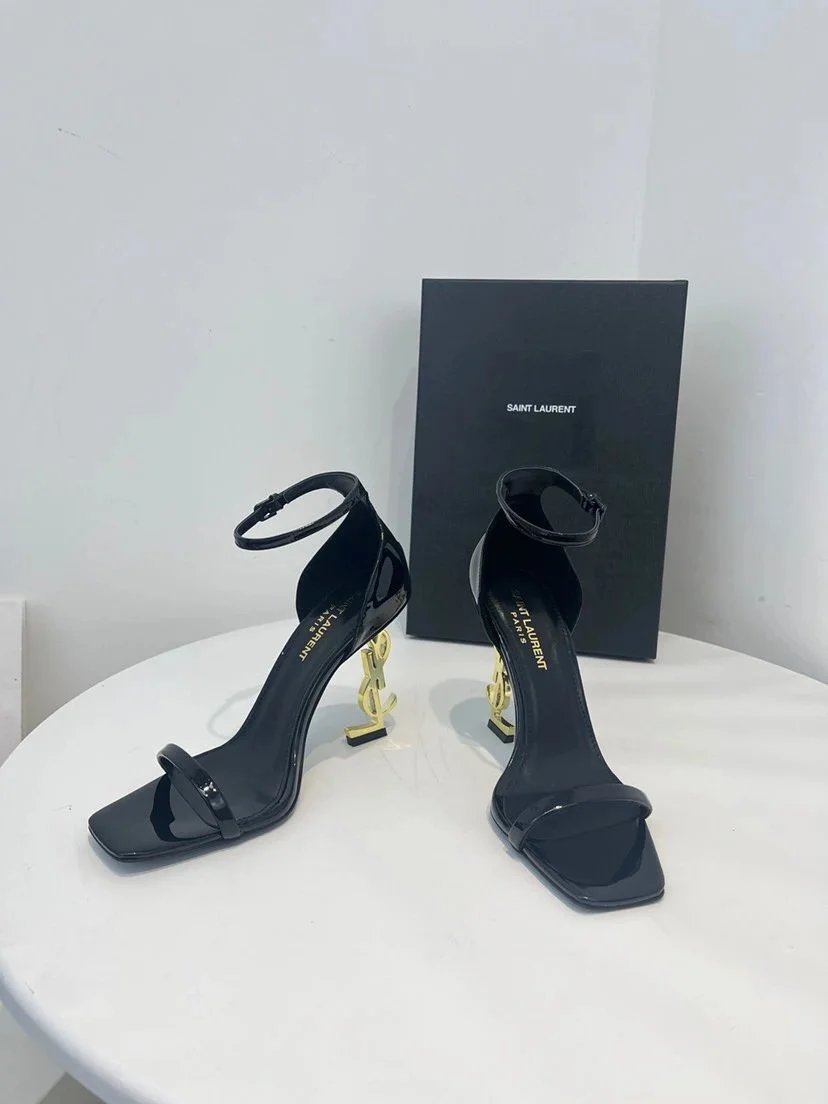 Saint Laurent Black Ankle Strap Heels