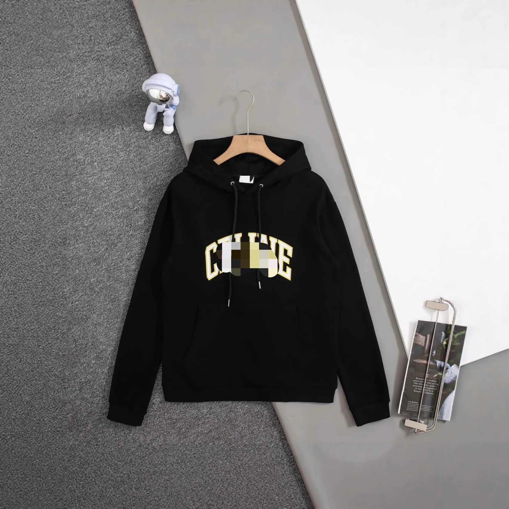 Kid Black College Hoodie with Drawstrings