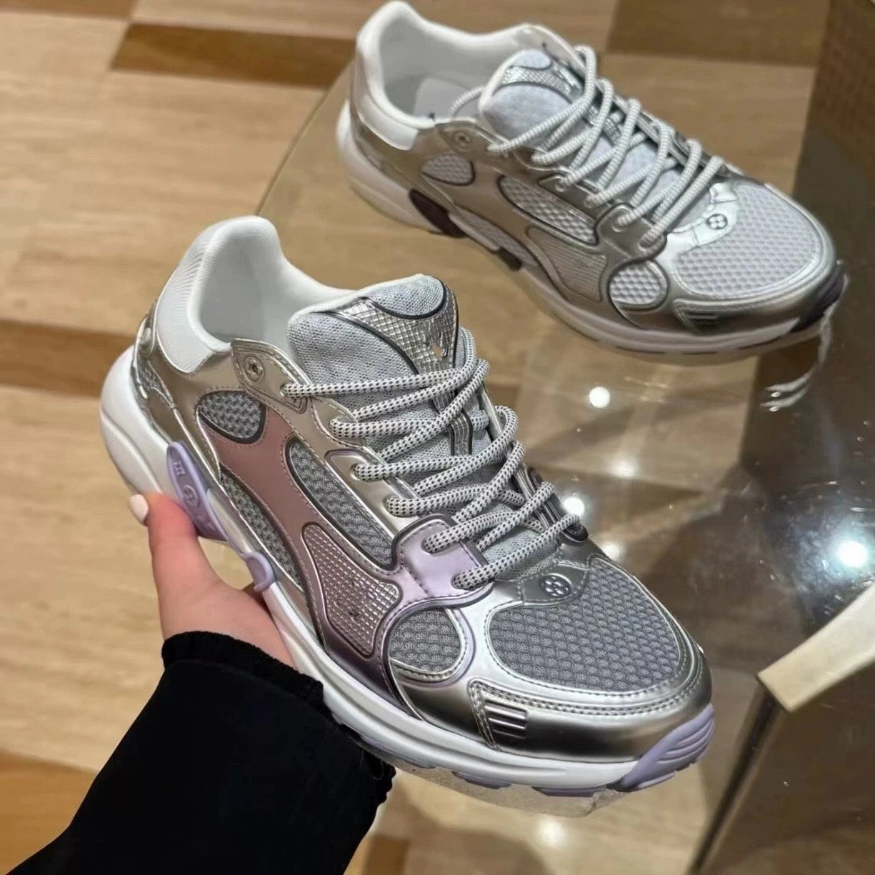 Louis Vuitton Silver Mesh Sneakers