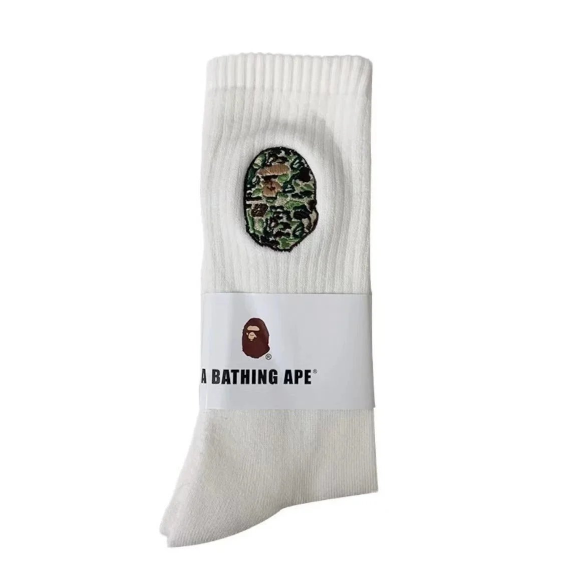 White long socks with camouflage embroidery SKU image