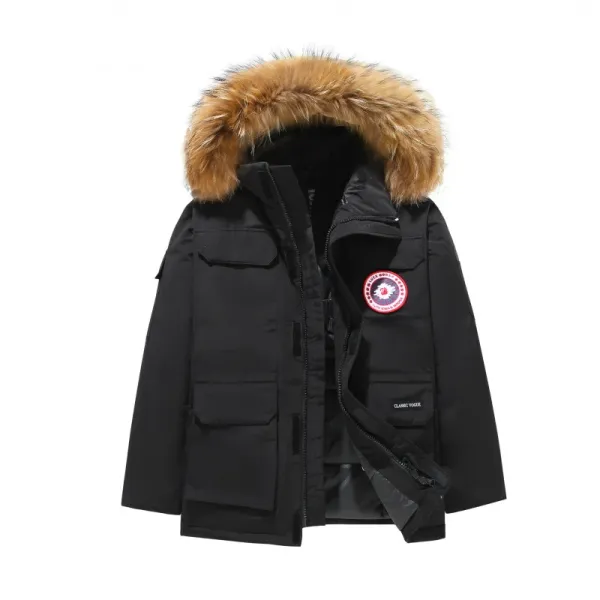 Canada Goose Classic Voyager Black Parka with Coyote Fur Trim - 1