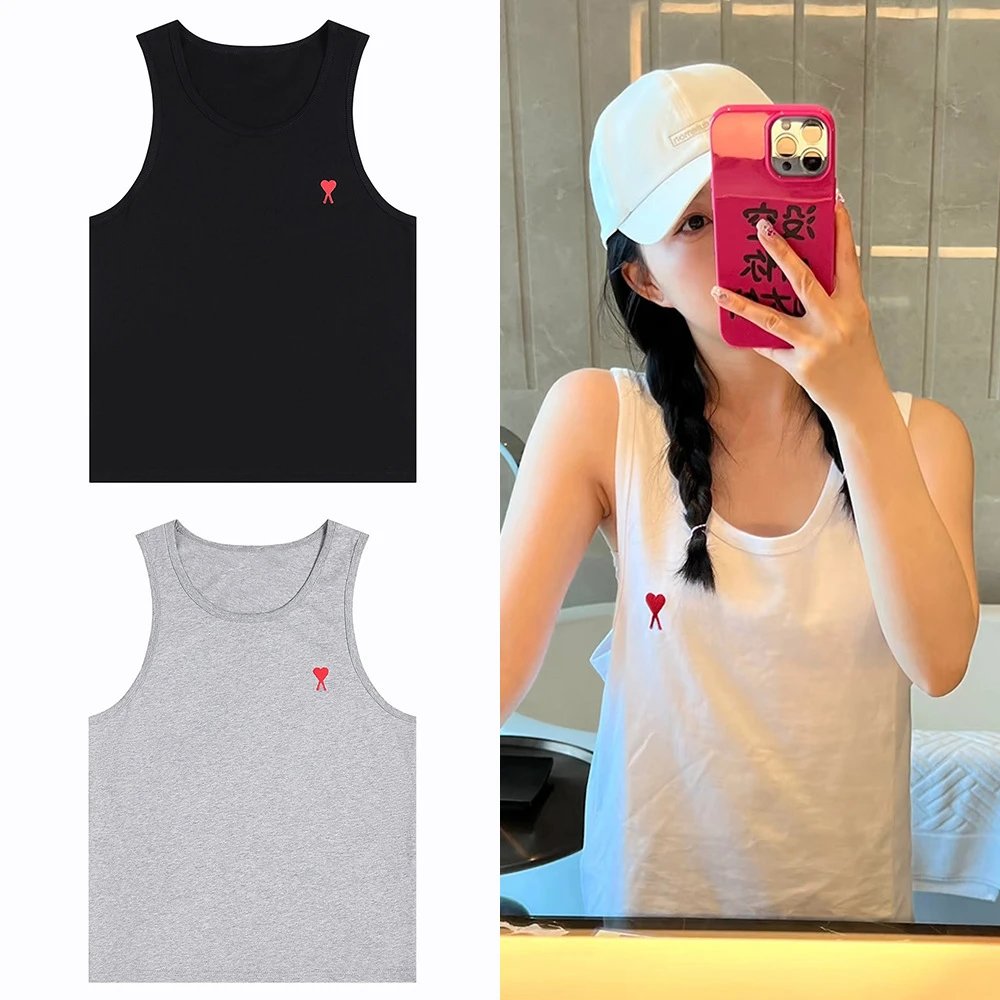 AMC Black and Grey Heart Embroidery Tank Top