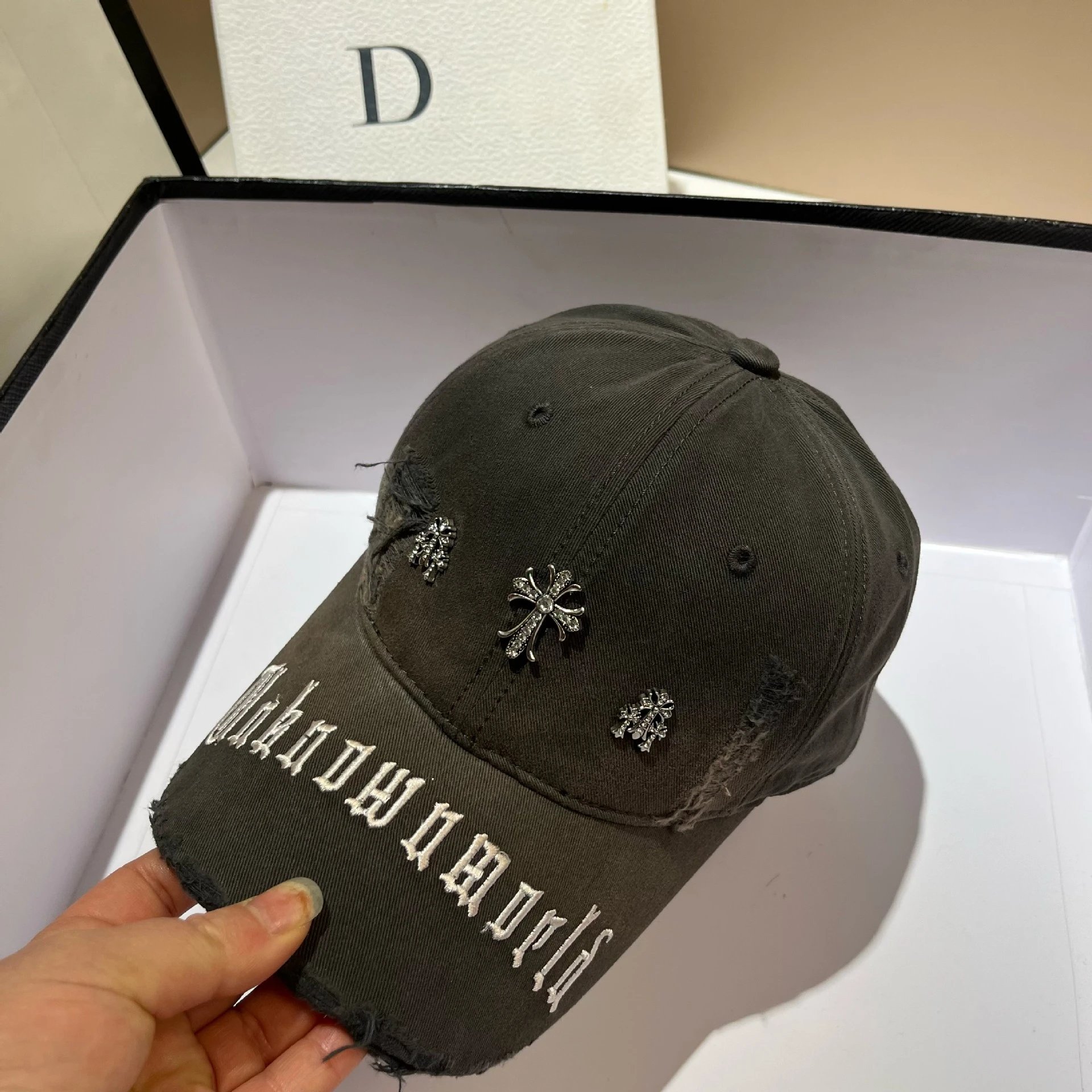 Chanel Black Distressed Baseball Cap