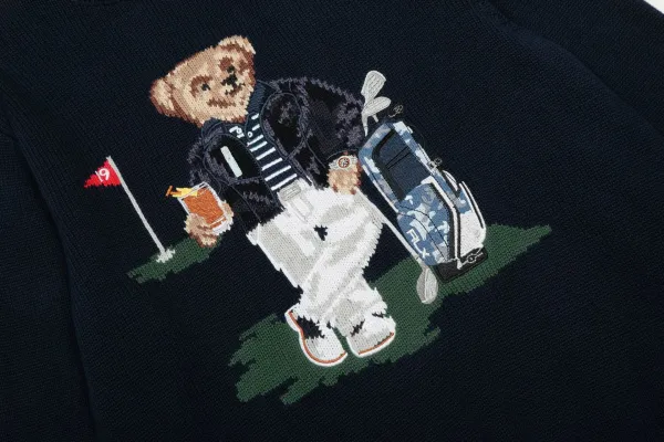 Polo Ralph Lauren Knit Polo Sweater Off-White with Navy Logo - 19