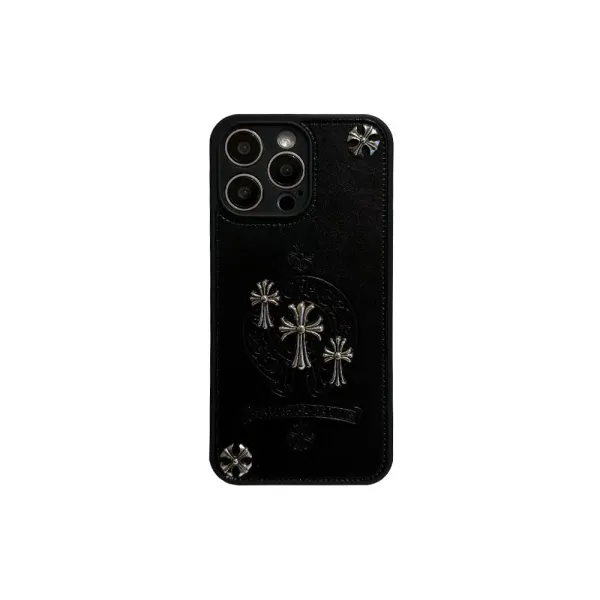 Chrome Hearts Cross Motif Leather Phone Case Black - 1