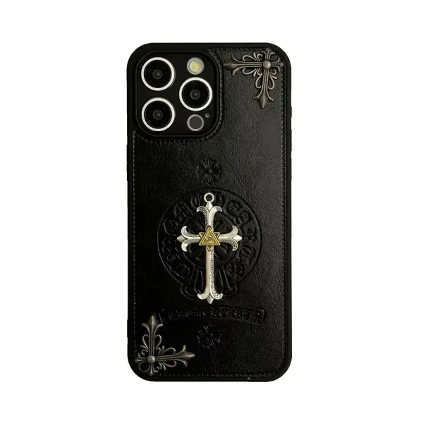 Chrome Hearts x iPhone Case Black Leather Cross Phone Case - 1
