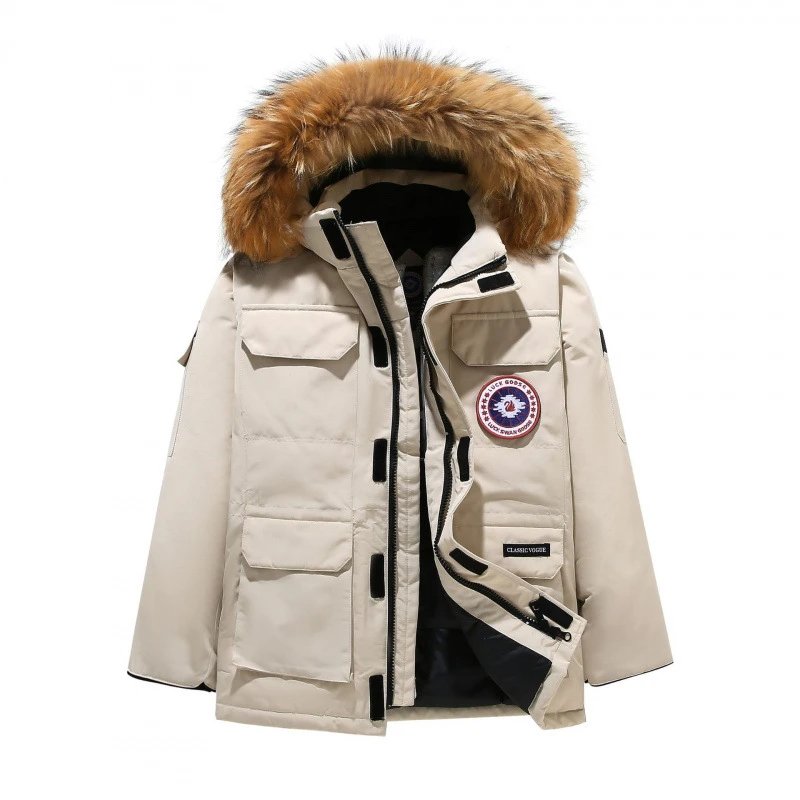 Canada Goose Expedition Parka Beige with Coyote Fur Trim Down Jacket - 1