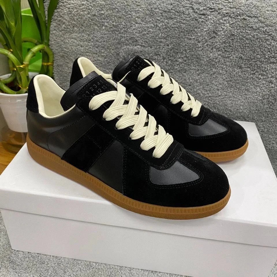 Black and White Leather Sneakers with Gum Sole