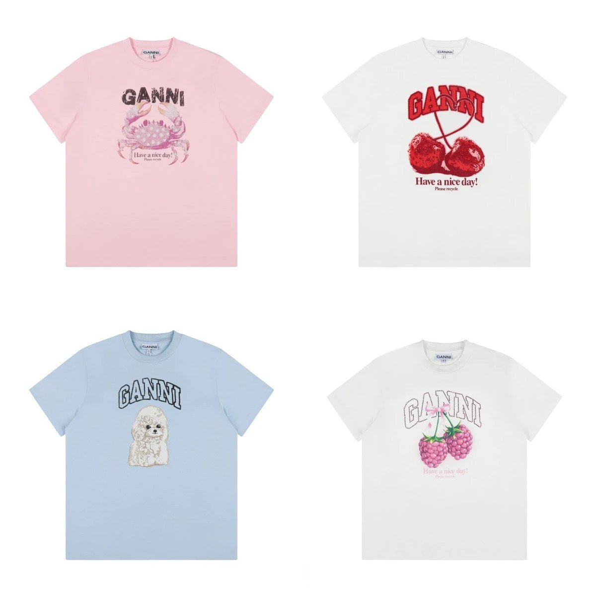 Ganni Pink White Blue T-Shirts